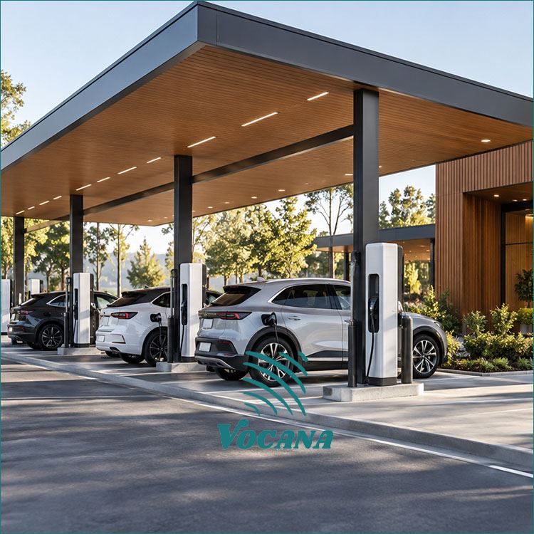 Cladding WPC Untuk Hub & Lounge Pengisian EV|Vocana